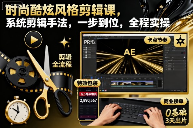 时尚酷炫风格剪辑课，系统剪辑手法，一步到位，全程实操-HEIXMI（中国站）