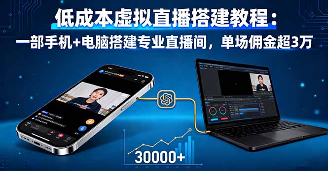 低成本虚拟直播搭建教程：一部手机+电脑搭建专业直播间，单场佣金超3万-HEIXMI（中国站）