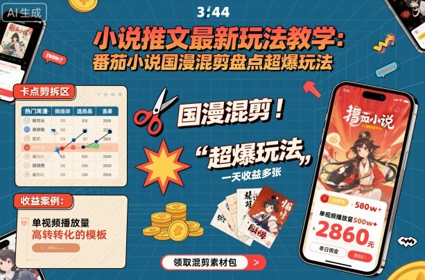 小说推文最新玩法教学，番茄小说国漫混剪盘点超爆玩法，全程干货，一天收益多张-HEIXMI（中国站）