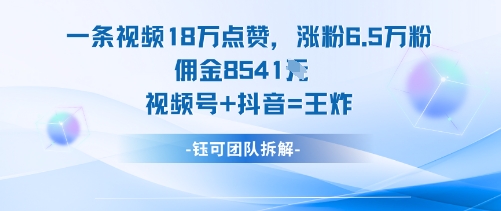 一条视频18W点赞，涨粉6.5W粉佣金8541米，视频号+抖音=王炸-HEIXMI（中国站）