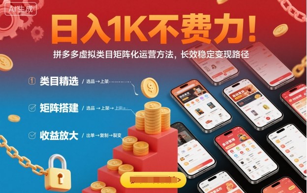 日入1K不费力！拼多多虚拟类目矩阵化运营方法，长效稳定变现路径-HEIXMI（中国站）
