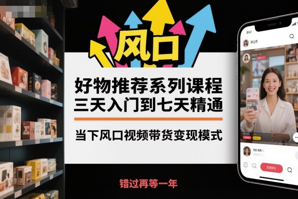 好物推荐系列课程，三天入门到七天精通，当下风口视频带货变现模式-HEIXMI（中国站）