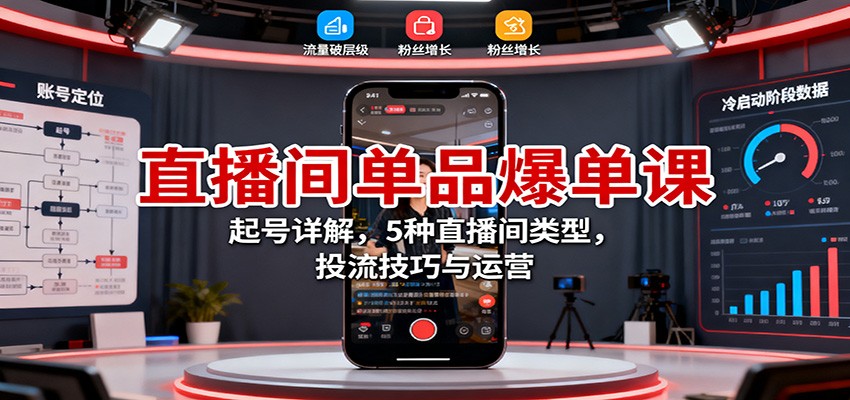直播间单品爆单课：起号详解，5种直播间类型，投流技巧与运营-HEIXMI（中国站）