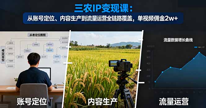 三农IP变现课：从账号定位、内容生产到流量运营全链路覆盖，单视频佣金2w+-HEIXMI（中国站）