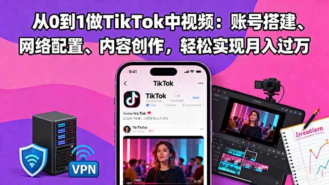 从0到1做TikTok中视频：账号搭建、网络配置、内容创作，轻松实现月入过万-HEIXMI（中国站）