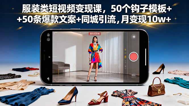 服装类短视频变现课，50个钩子模板+50条爆款文案+同城引流，月变现10w+-HEIXMI（中国站）