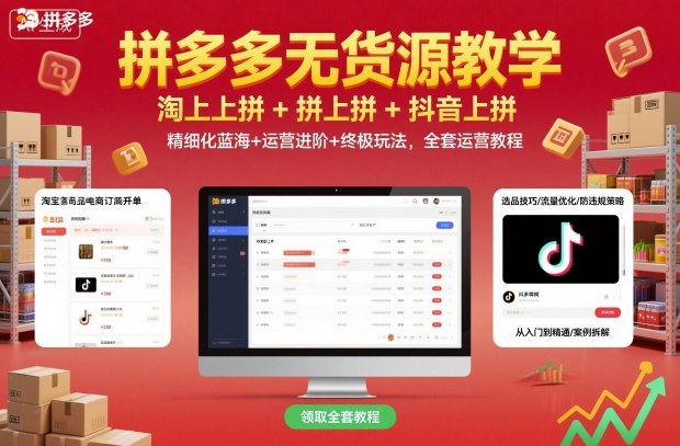 拼多多无货源教学，淘上拼+拼上拼+抖上拼，精细化蓝海+运营进阶+终极玩法，全套运营教程-HEIXMI（中国站）