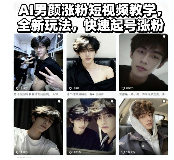 AI男颜涨粉短视频教学，全新玩法，快速起号涨粉-HEIXMI（中国站）