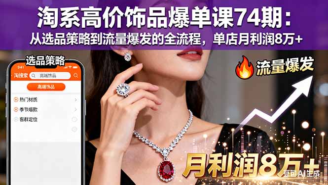 淘系高价饰品爆单课74期：从选品策略到流量爆发的全流程，单店月利润8万+-HEIXMI（中国站）