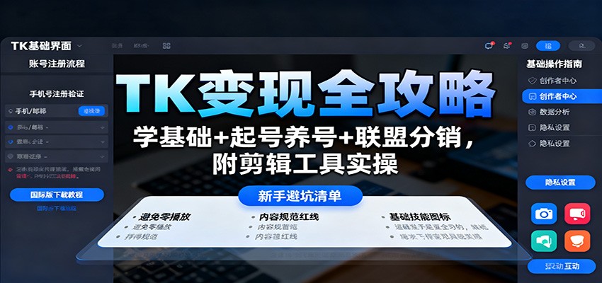 TK变现全攻略：学基础+起号养号+联盟分销，附剪辑工具实操-HEIXMI（中国站）