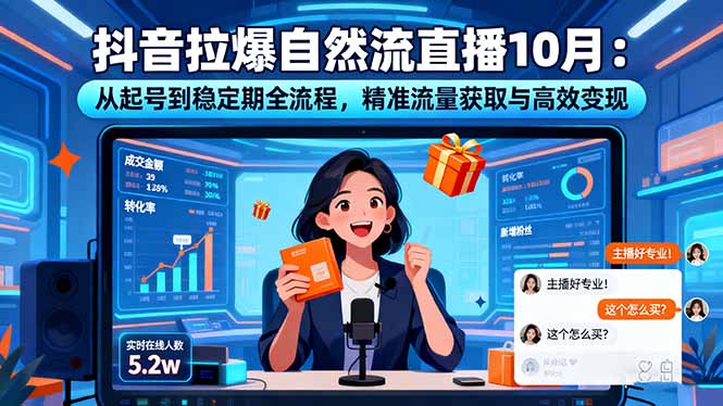 抖音拉爆自然流直播10月：从起号到稳定期全流程，精准流量获取与高效变现-HEIXMI（中国站）