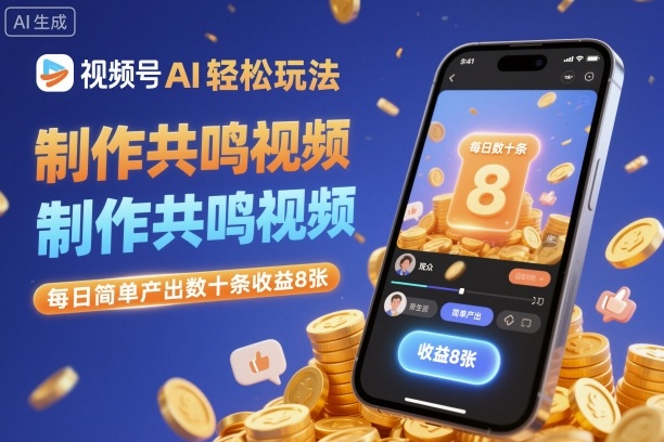 视频号AI轻松玩法，制作共鸣视频，每日简单产出数十条收益8张-HEIXMI（中国站）