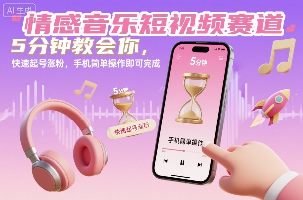 情感音乐短视频赛道，5分钟教会你，快速起号涨粉，手机简单操作即可完成-HEIXMI（中国站）