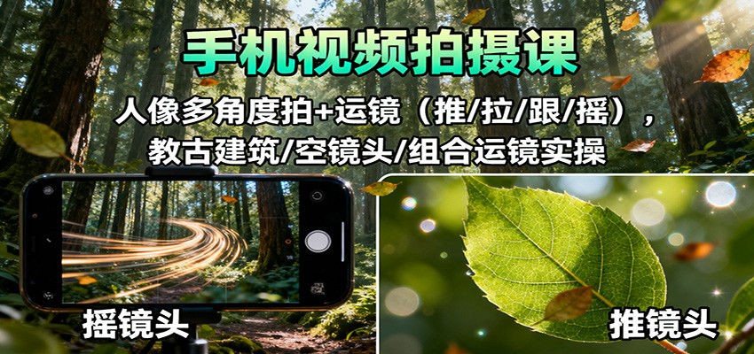 手机视频拍摄课：人像多角度拍+运镜(推/拉/跟/摇)，古建筑/空镜头/组合运镜实操-HEIXMI（中国站）
