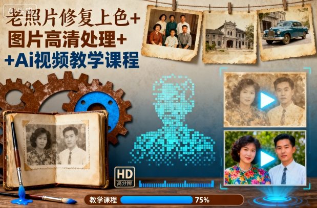 老照片修复上色+图片高清处理+Ai视频教学课程-HEIXMI（中国站）