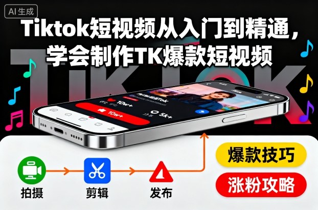 Tiktok短视频从入门到精通，学会制作TK爆款短视频-HEIXMI（中国站）
