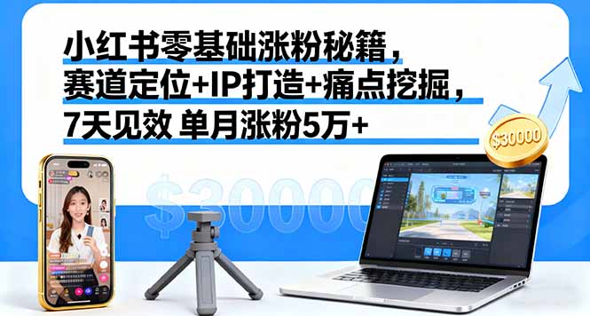 小红书零基础涨粉秘籍，赛道定位+IP打造+痛点挖掘，7天见效 单月涨粉5万+-HEIXMI（中国站）