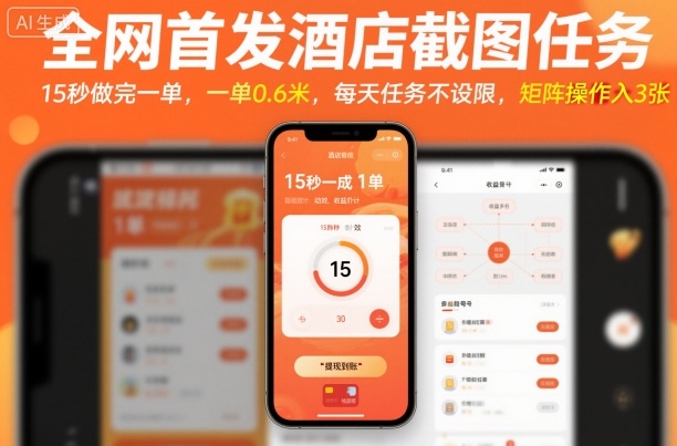 全网首发酒店截图任务，15秒做完一单，一单0.6米，每天任务不设限，矩阵操作日入3张【揭秘】-HEIXMI（中国站）