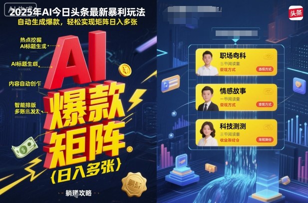 2025年AI今日头条最新暴利玩法，自动生成爆款，轻松实现矩阵日入多张-HEIXMI（中国站）