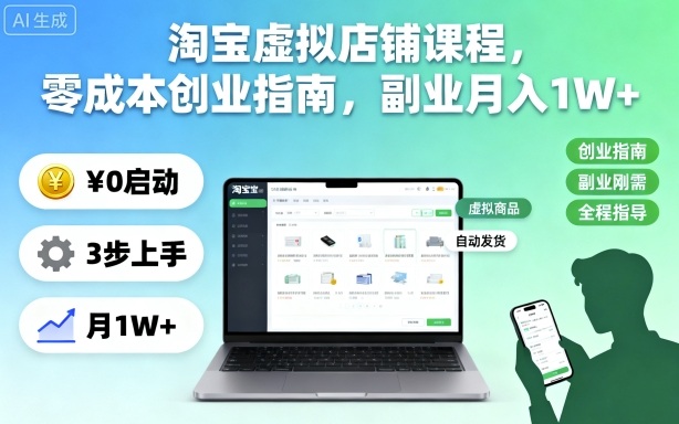 淘宝虚拟店铺课程，零成本创业指南，副业月入1W+-HEIXMI（中国站）