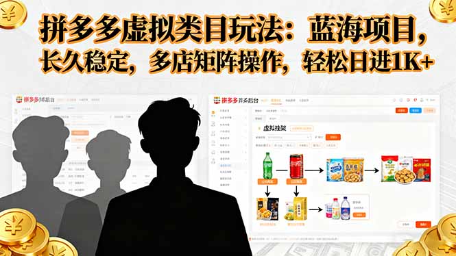 拼多多虚拟类目玩法，蓝海项目，长久稳定，多店矩阵操作，轻松日进1K+-HEIXMI（中国站）