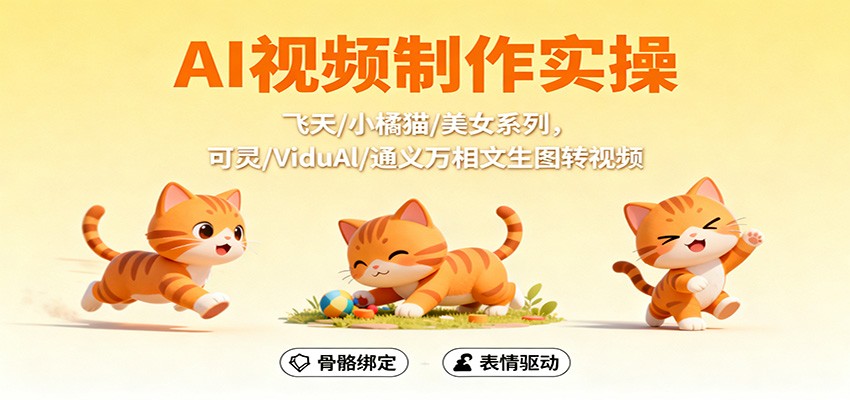 AI视频制作实操，飞天/小橘猫/美女系列，可灵/ViduAl/通义万相文生图转视频-HEIXMI（中国站）