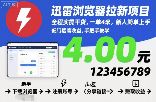 迅雷浏览器拉新项目，全程实操干货，一单4米，新人简单上手-HEIXMI（中国站）