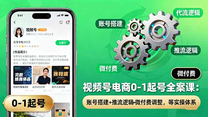 视频号电商0-1起号全案课：账号搭建+推流逻辑+微付费调整，等实操体系-HEIXMI（中国站）