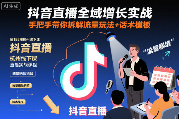 抖音直播全域增长实战第155期杭州线下课，手把手带你拆解流量玩法+话术模板-HEIXMI（中国站）