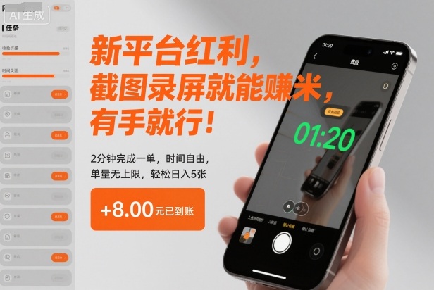 新平台红利，截图录屏就能賺米，有手就行！2分钟完成一单，时间自由，单量无上限，轻松日入5张【揭秘】-HEIXMI（中国站）