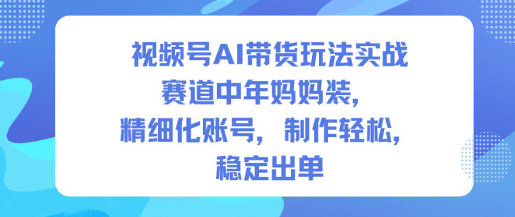 视频号AI带货玩法实战，赛道中年妈妈装，精细化账号，制作轻松，稳定出单-HEIXMI（中国站）