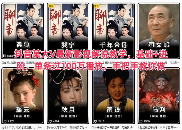 抖音某大V最新影视解说教学，基础+进阶，单条过100万播放，手把手教你做-HEIXMI（中国站）