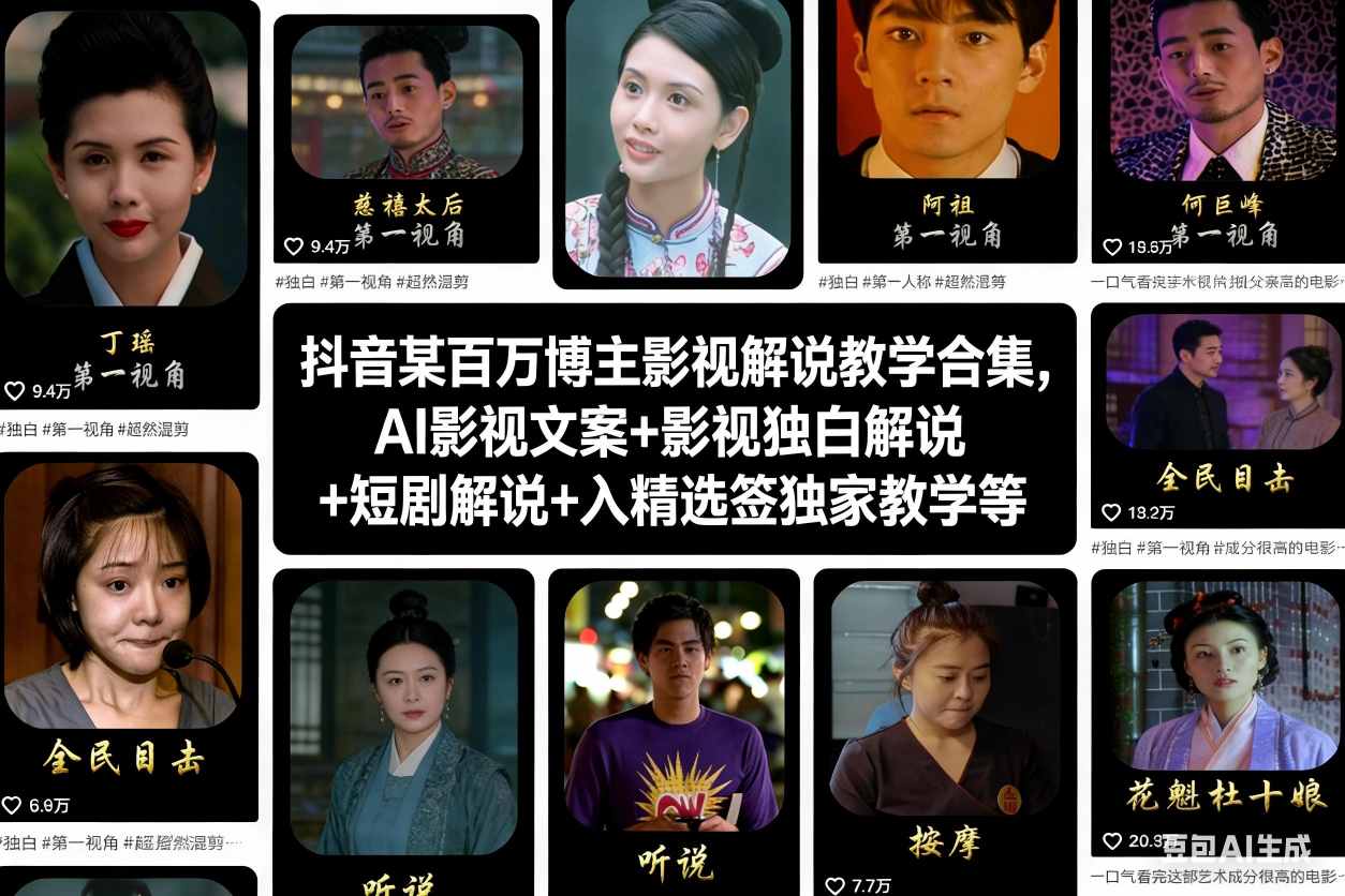 抖音某百万博主影视解说教学合集，AI影视文案+影视独白解说+短剧解说+入精选签独家教学等-HEIXMI（中国站）