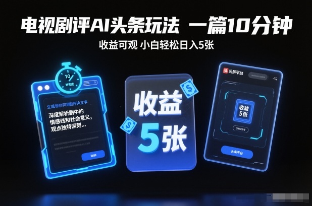 电视剧评AI头条玩法，一篇10分钟，收益可观，小白轻松日入5张+【独家】-HEIXMI（中国站）