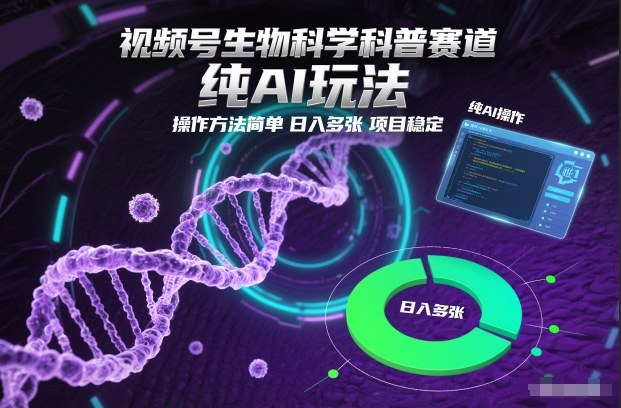 视频号生物科学科普赛道，纯AI玩法，操作方法简单，日入多张，项目稳定-HEIXMI（中国站）