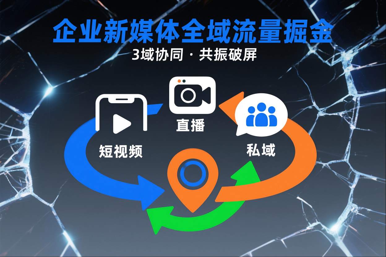 短视频全域商业模式，企业新媒体全域流量掘金，3域协同，共振破屏，短视频-直播-私域-地域-HEIXMI（中国站）