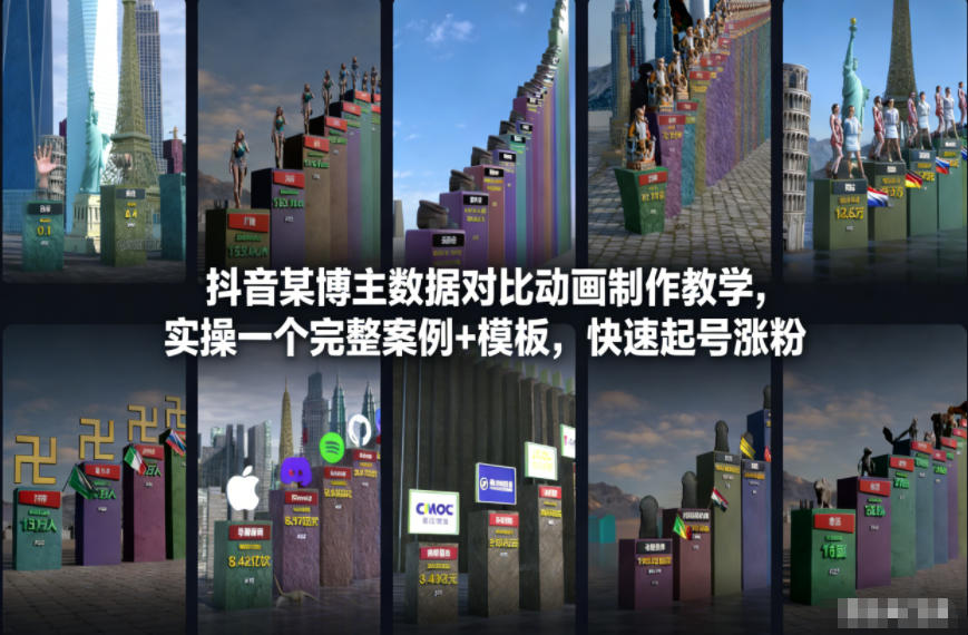抖音某博主数据对比动画制作教学，实操完整案例+模板，快速起号涨粉-HEIXMI（中国站）