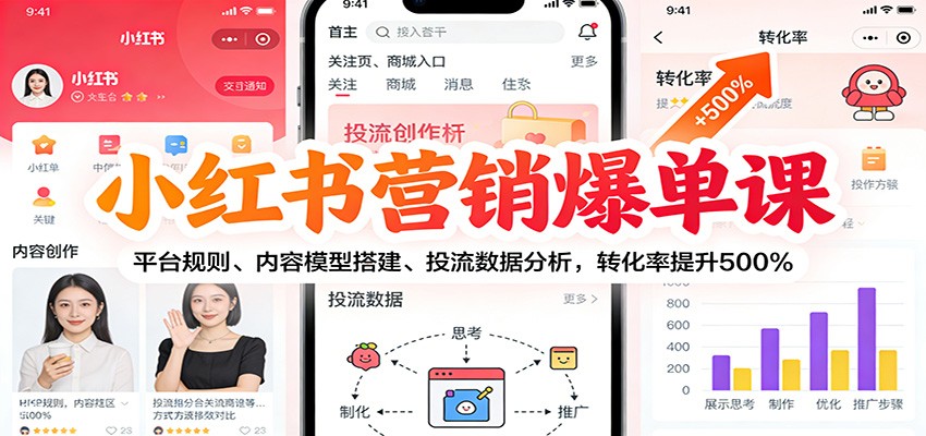 小红书营销爆单课：平台规则、内容模型搭建、投流数据分析，转化率提升500%-HEIXMI（中国站）