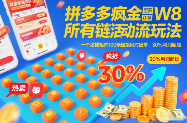 拼多多疯狂活动流玩法，所有链接全部打标，一个店铺矩阵100条链接同时出单，30%利润起店-HEIXMI（中国站）