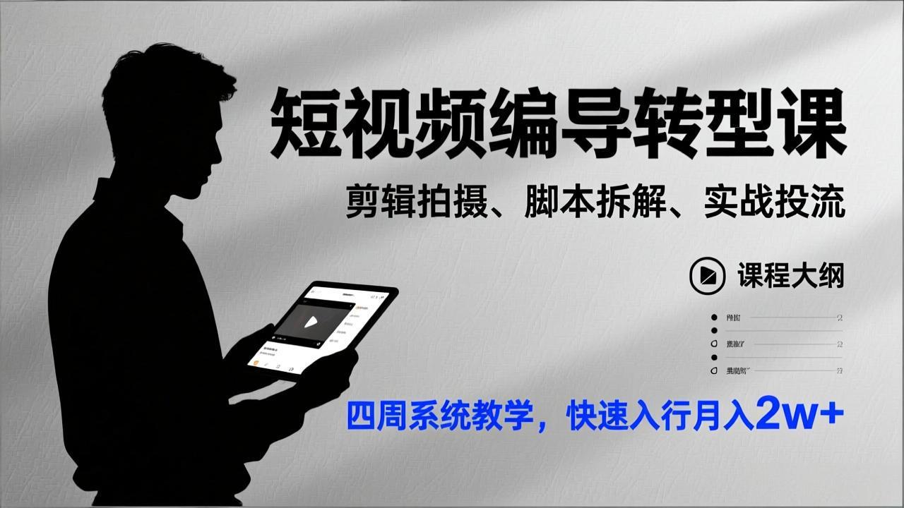 短视频编导转型课，剪辑拍摄、脚本拆解、实战投流，四周系统教学，快速入行月入2w+-HEIXMI（中国站）
