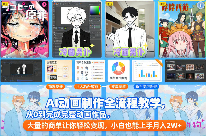 AI动画制作全流程教学，从0到完成完整动画作品，大量的商单让你轻松变现，小白也能上手月入2W+-HEIXMI（中国站）