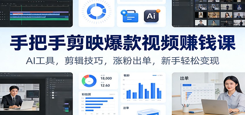 手把手剪映爆款视频赚钱课：AI工具，剪辑技巧，涨粉出单，新手轻松变现-HEIXMI（中国站）