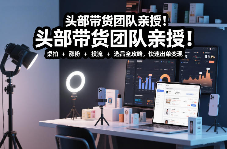 头部带货团队亲授！专业短视频实拍带货课：桌拍+涨粉+投流+选品全攻略，快速出单变现，月入2w+-HEIXMI（中国站）