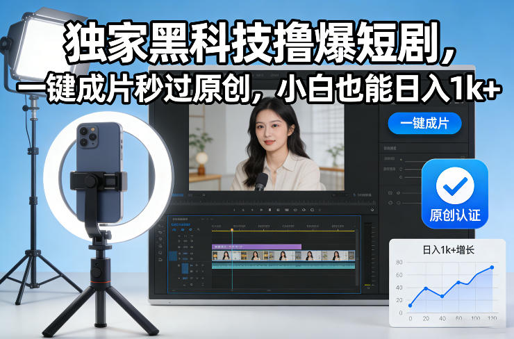 独家黑科技撸爆短剧，一键成片秒过原创，小白也能日入1k+【揭秘】-HEIXMI（中国站）