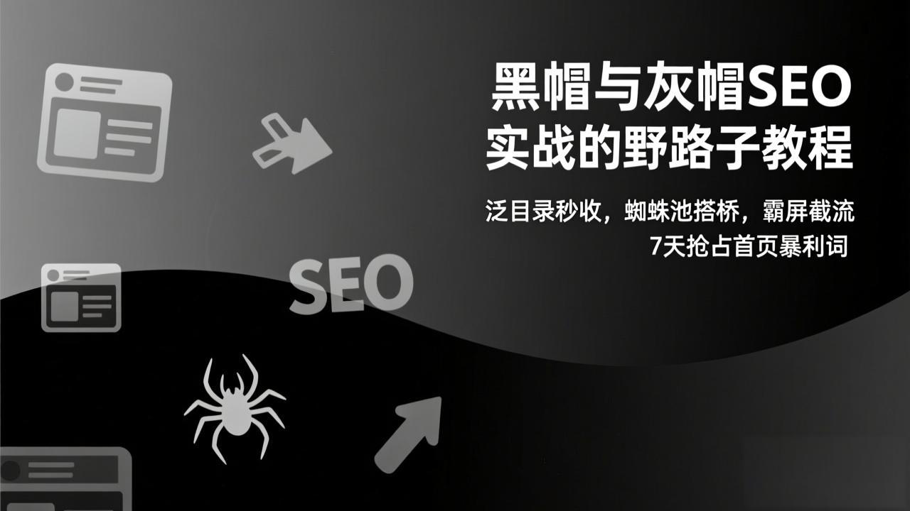 黑帽与灰帽SEO实战的野路子教程：泛目录秒收，蜘蛛池搭桥，霸屏截流，7天抢占首页暴利词-HEIXMI（中国站）
