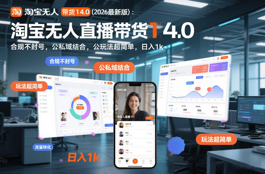 淘宝无人直播带货14.0(2026最新版)：合规不封号，公私域结合，玩法超简单，日入1k+【揭秘】-HEIXMI（中国站）