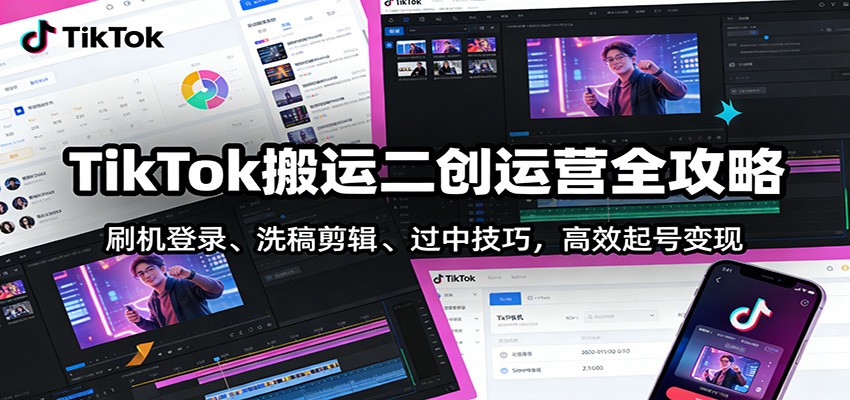 TikTok搬运二创运营全攻略：刷机登录、洗稿剪辑 、过中技巧，高效起号变现-HEIXMI（中国站）