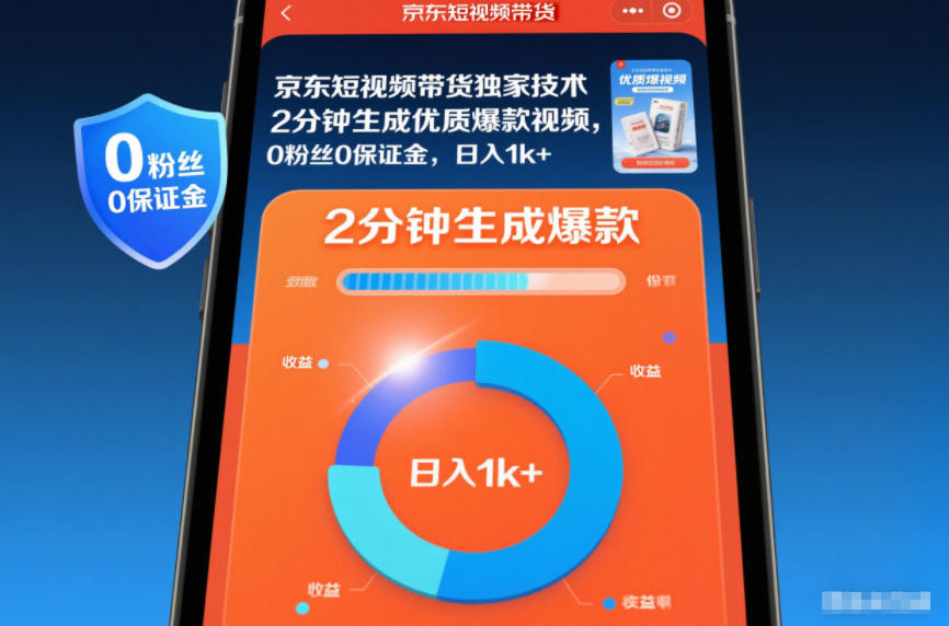 京东短视频带货独家技术，2分钟生成一条优质爆款视频，0粉丝0保证金，日入1k+【揭秘】-HEIXMI（中国站）