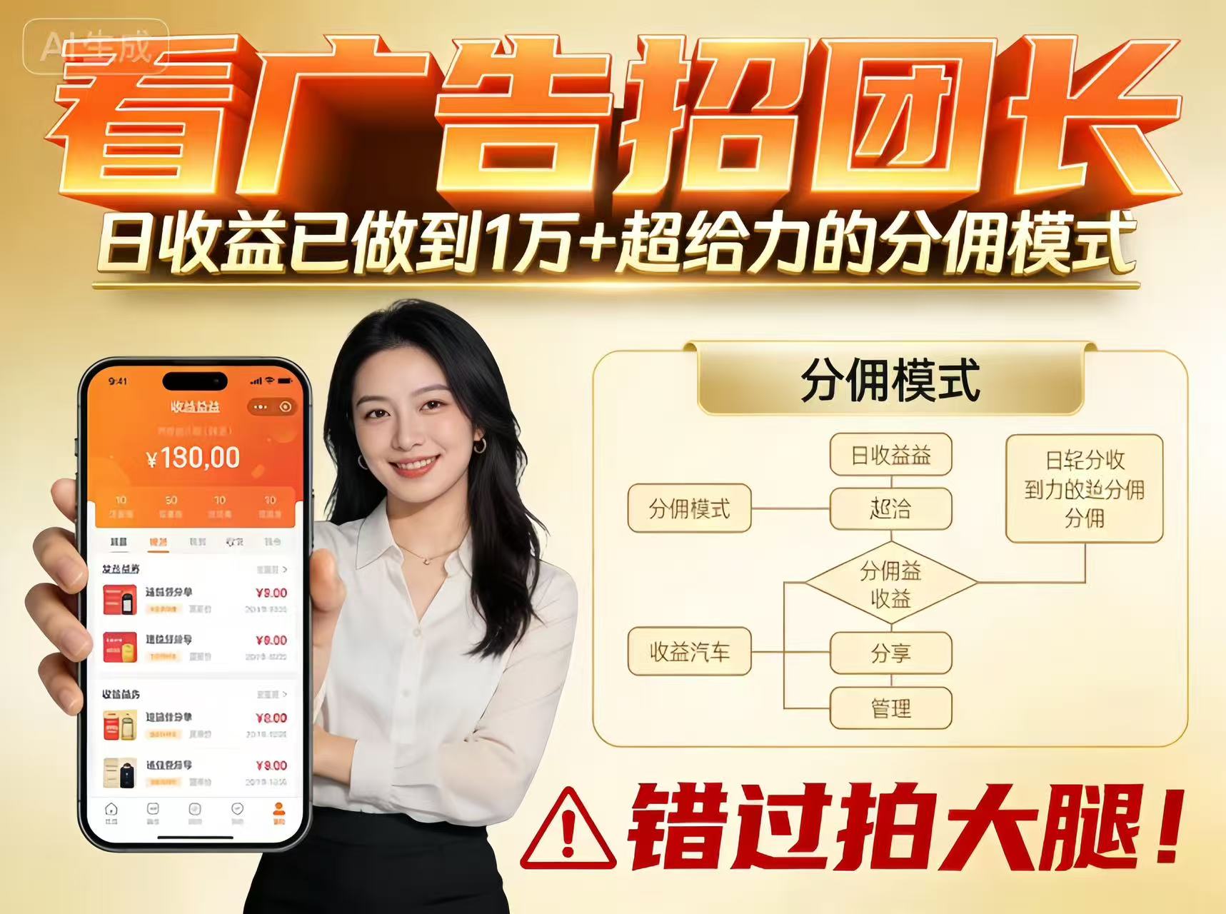 看广告招团长，团队收益已做到日入1万，分佣模式超给力，错过拍大腿-HEIXMI（中国站）