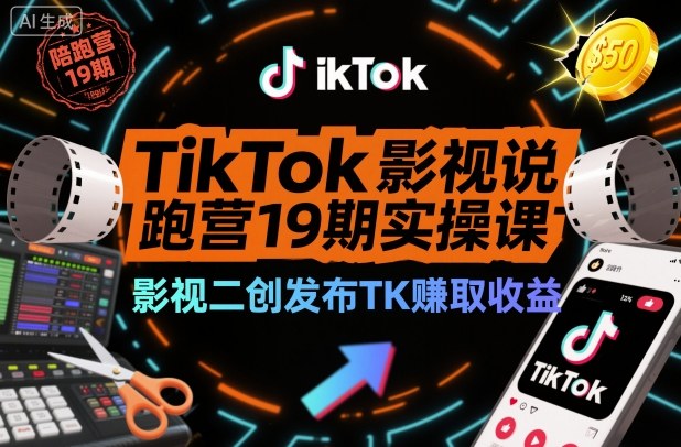 TikTok影视解说陪跑营19期实操课，影视二创发布TK賺取收益，万播收益50美金(更新)-HEIXMI（中国站）